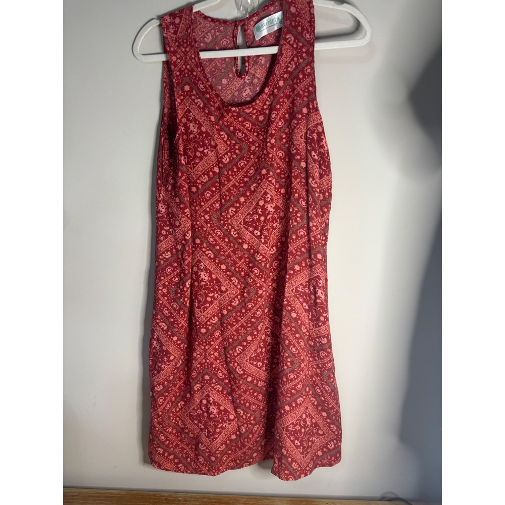 Aventura Red Medallion Print Tencel Modal Sleeveless Shift Dress Womens Medium
